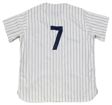 1951 Mickey Mantle Signed & "No.7" Inscribed New York Yankees Replica Home Jersey (JSA)